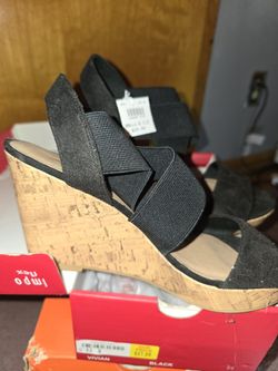 Black wedge dress shoes NEW See details below FIRM$$ Clean smoke free home 