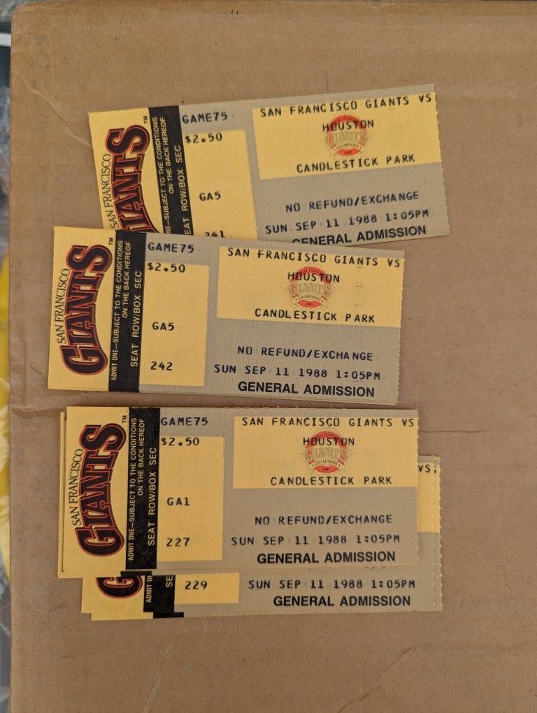 1988 Candlestick Park Tickets $10 Each