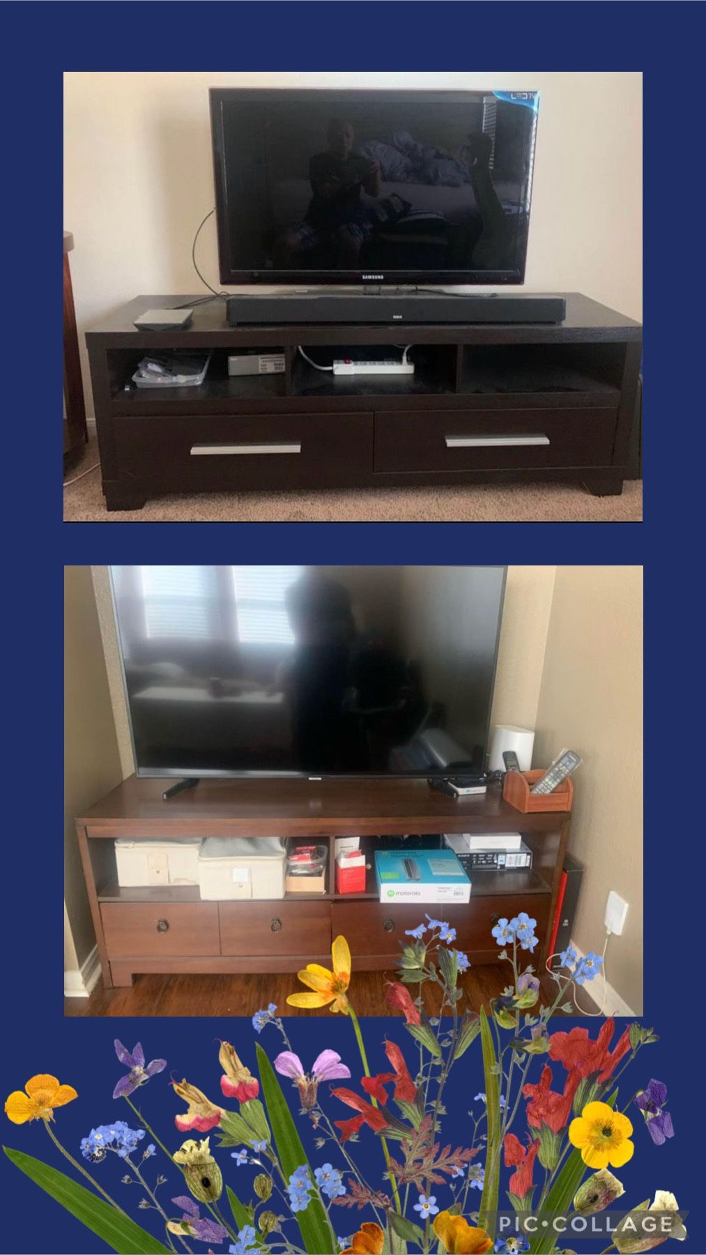 TV Display Storage Cabinet Unit With 2 Big Drawers And Shelves