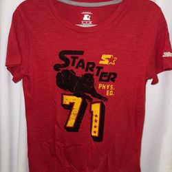 Men’s Starter Brand T-Shirt, Phys Ed 71 Panther, Red, Size Small