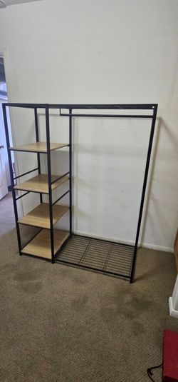 Freestanding Wardrobe Black Metal with Natural Wood - Brightroom