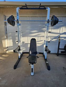 Weights, bench and squat rack