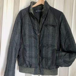 ETRO, SOPHISTICATED PUFFER JACKET BY ETRO CHARCOAL/ BLACK DESIGNS SIZE XL