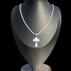 20” Sterling Silver Rope Chain With Cross Pendant