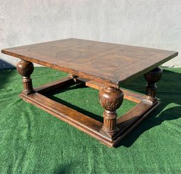 Carved oak wood French gothic revival coffee table