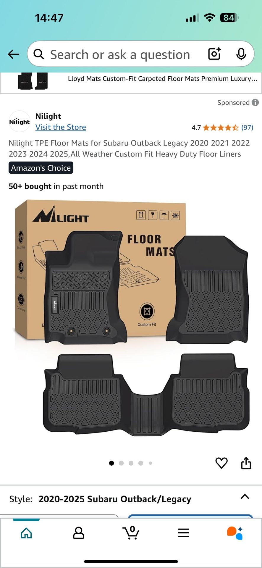Nilight TPE Floor Mats Fitting all model SUV and for Subaru Outback Legacy 2020 2021 2022 2023 2024 2025, All Weather Custom Fit Heavy Duty Floor Line