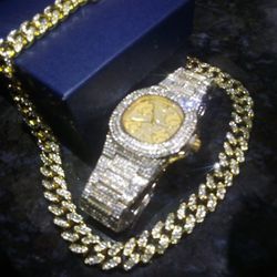 Millionaire Executive Rapper Heavy Resizable Watch Long Lasting Lab Diamond 18" Short Chain Set New
Pick up near the perimeter Mall
