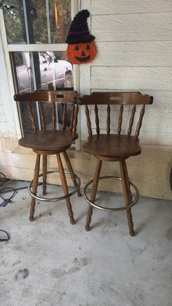 Pair of Wood Swivel Bar Stools