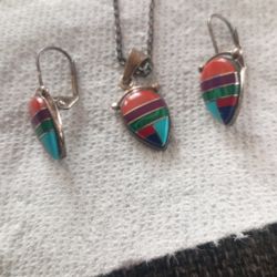 Aretes Y Cadenita Con Dije 925  Vintage 