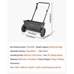 Walk-Behind Push Spreader, 50LBS Capacity, Drop Spreader with Hopper Grate, 18 in Spreading Width & 30 Settings, 10 in All Terrain Tires, Garden & Law