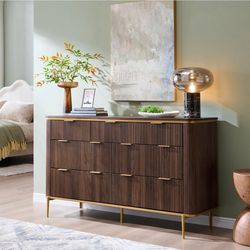 7 Drawers Dresser for Bedroom, 54" Wide Modern Dresser TV Stand, Gold Accents, Fluted Fronts, Wood Storage Dressers Organizer for Bedroom, Living Room