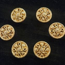 Vintage 6pc Set Of Goldtone Embossed Button Covers