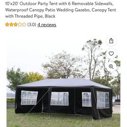 10'x20' Outdoor Party Tent with 6 Removable Sidewalls, Waterproof Canopy Patio Wedding Gazebo, Canopy Tent with Threaded Pipe, Black
