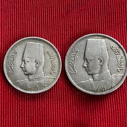 Egyptian Kingdom 5, 10 Milliemes 1938,1941