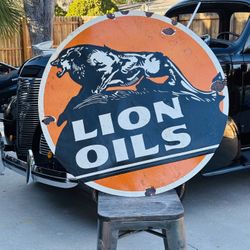 Lion Oils Porcelain Advertising Sign 30 Inches 