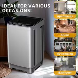 Full-Automatic Top Load Washer, Smart Washing Machine with Drain Pump, 10 Wash Programs in Grey