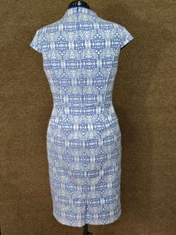 Adrianna Papell Blue Silver Floral Jacquard Cocktail Dress Women’s 8