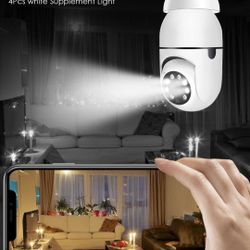Light Bulb Security Camera, PTZ 360° Panoramic Security Camera Outdoor FHD 1080P Wi-Fi Light Bulb Camera with Infrared Light Motion Sensor 2-Way Audio