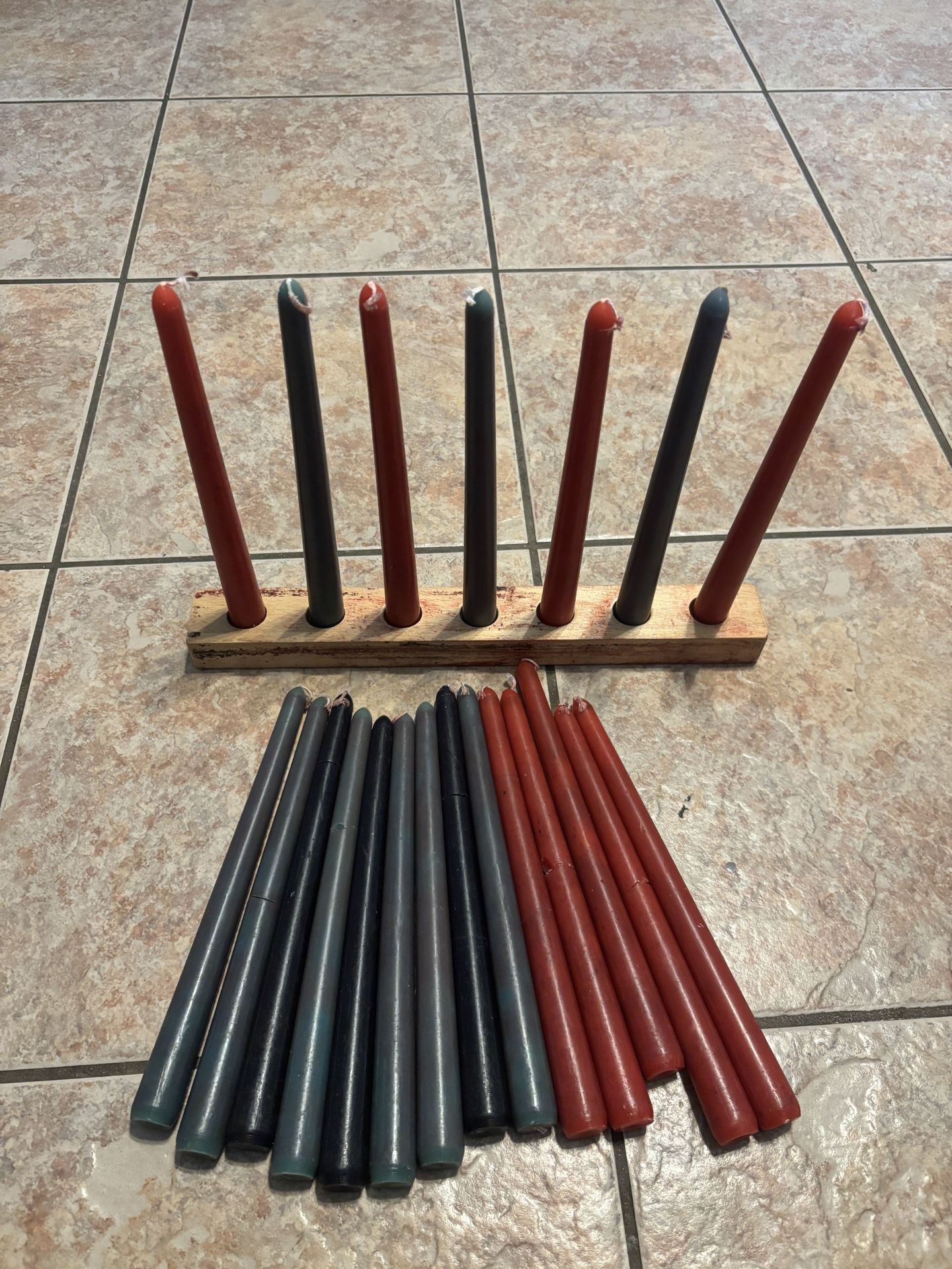 Red And Green Candles And Holder