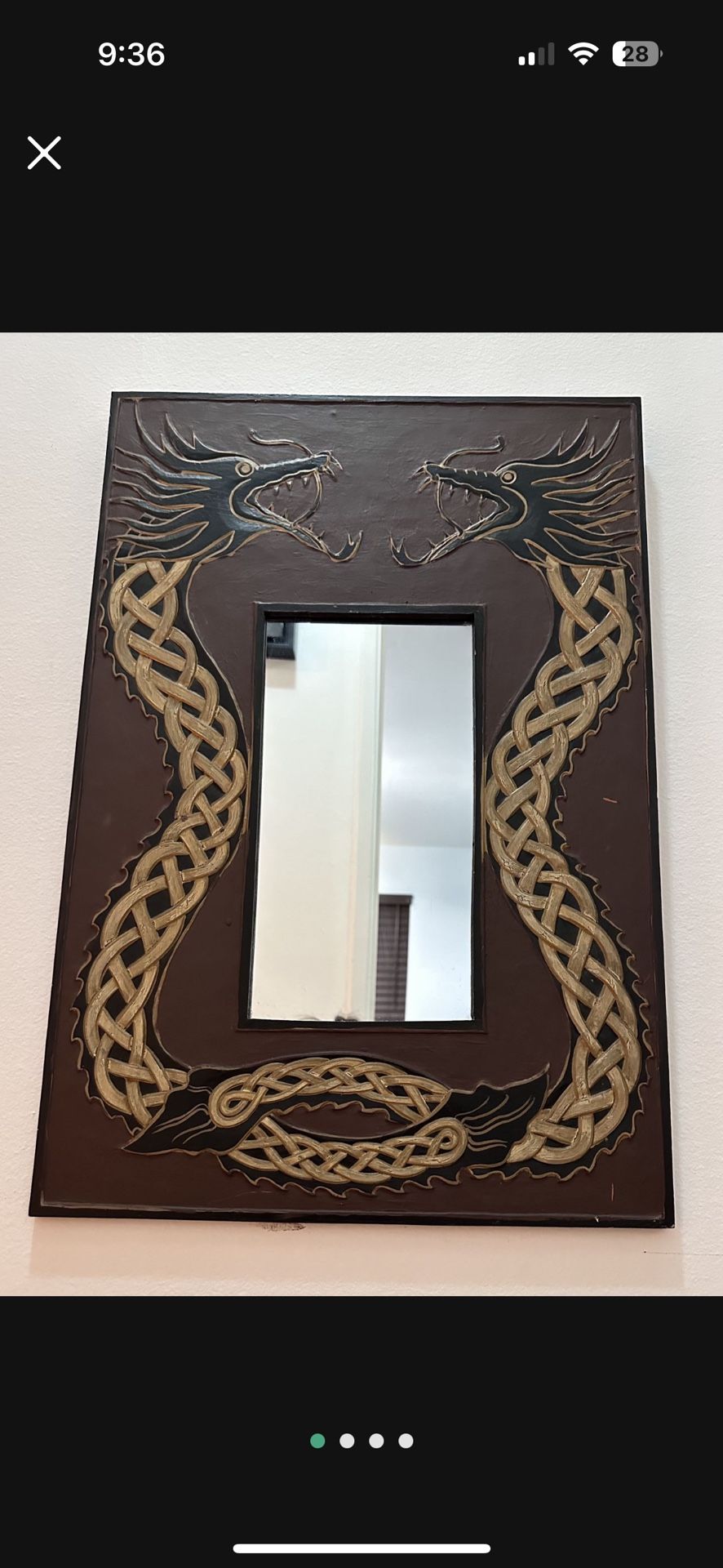 Vintage  Brown Mirror With Dragon Designs from Thailand