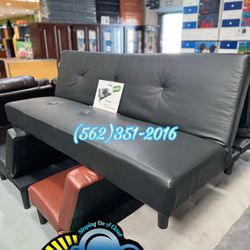 Sofa Futon Couch Leather Black Cama 
