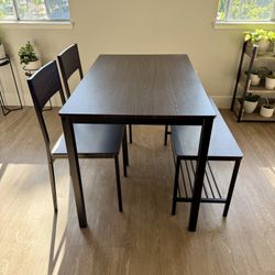 Dark Walnut Dining/Kitchen Table Set with 2 Chairs and Bench that Seats 4