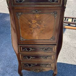 20th Century French Louis XV Walnut Marquetry Secretary Chest With Marble Top