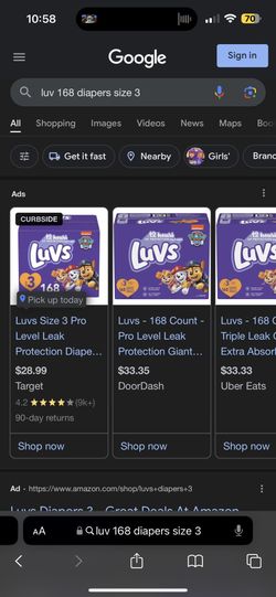 Diapers 168count