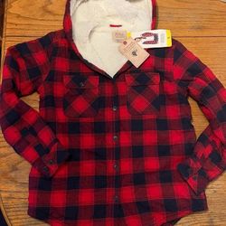 New Women’s Plaid Red Flannel & Wool Sweater Thick Hoodie Jacket Size S