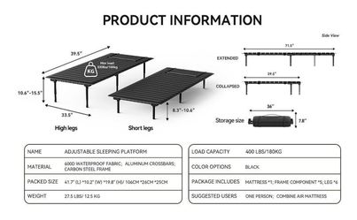 Folding car bed cot with adjustable height