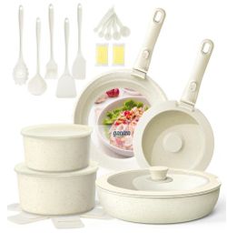 Ganiza 27pcs Nonstick Cookware Set, Pots and Pans Set Non Stick Detachable Handle, Non Toxic Cookware Sets Induction, Pots and Pans with Removable Han