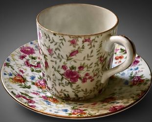 Vintage Lefton China 2120 Hand-Painted Floral Chintz Demitasse Espresso Teacup And Saucer Set