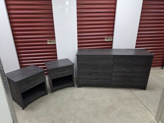 Gray Oak 6 Drawer Dresser + Matching nightstands