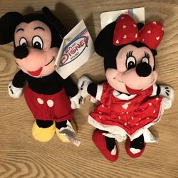 Vintage Minnie & Mickey Mouse Beanie Plush Toys