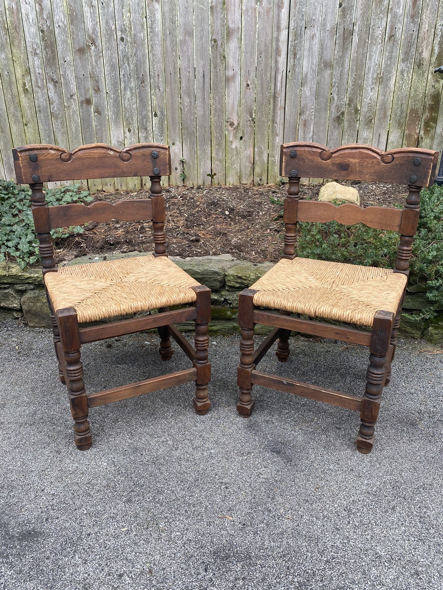 Vintage 1970s Wooden Woven Chairs