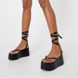 NASTY GAL Sz 37 WOMENS 6.5 LACE UP PLATFORM SANDALS