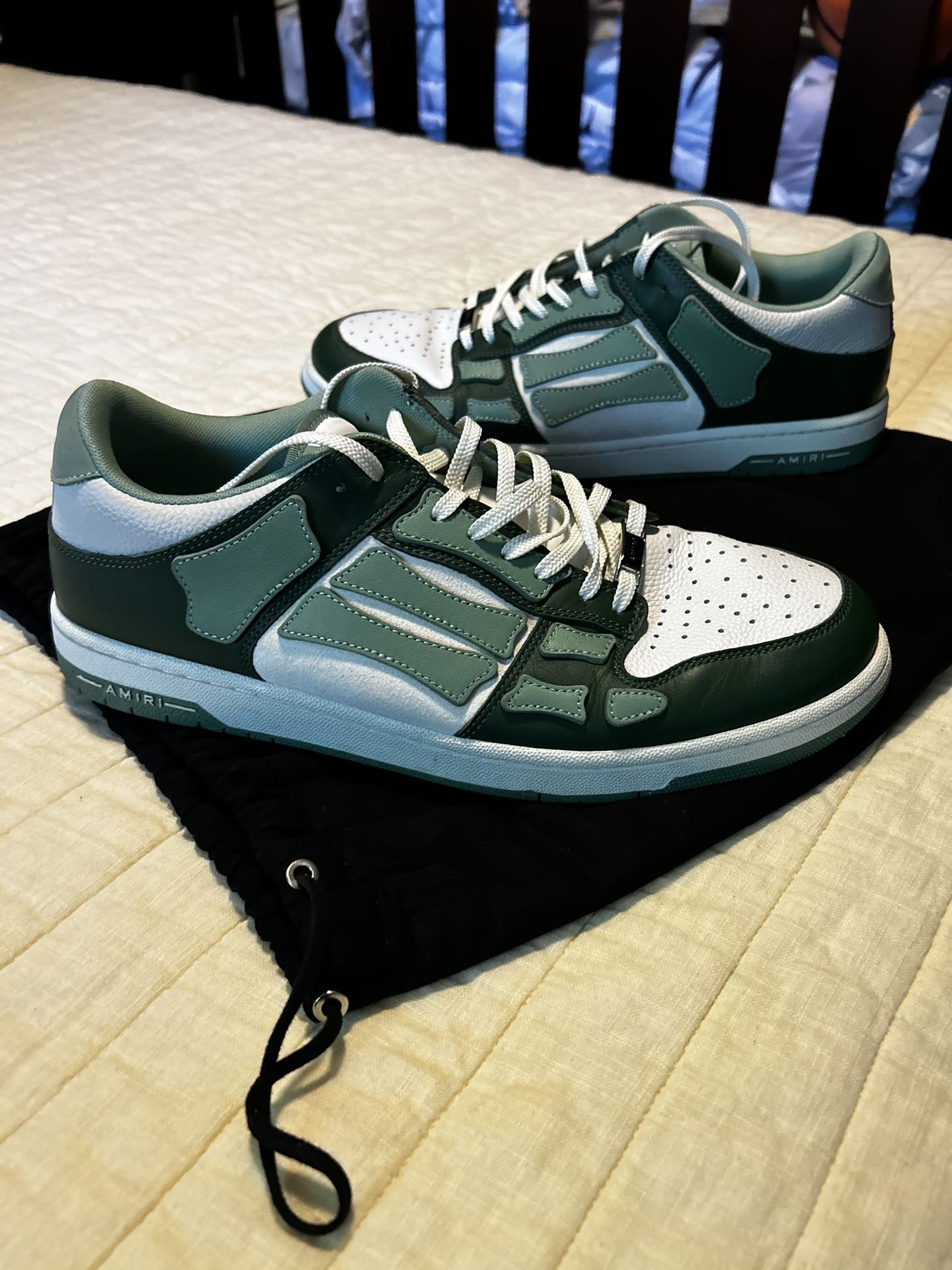 Amiri - Skel-Top Leather White / Green Low Top Sneakers