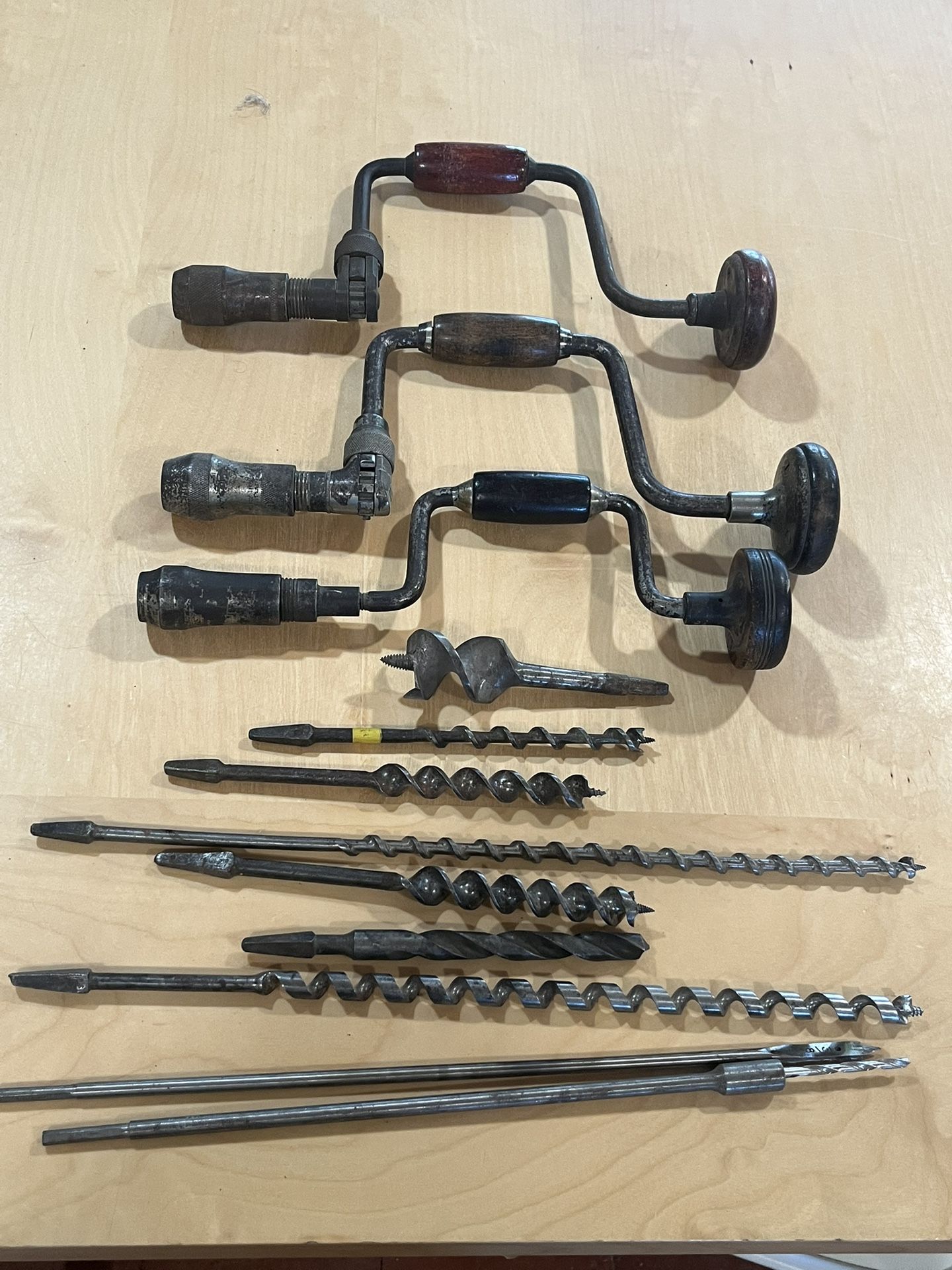 Lot Of 3 Vintage Ratcheting Brace Hand Drills & Bits