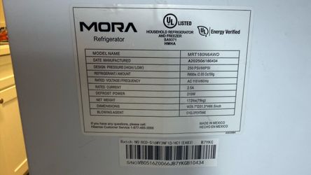 Mora 18 cu ft Top Freezer Refrigerator – White, 1 Year Old