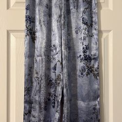 Expressions Blue Satin Sleep Pants by California Dynasty Floral Flowers Vintage Size Small
