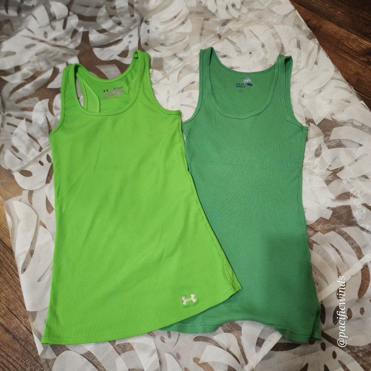 UNDER ARMOUR & OLD NAVY GREEN TANK TOPS SIZE XS/SMALL