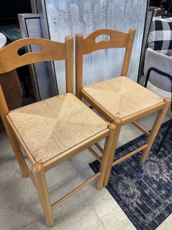 Set of 2 Wood Dining Chairs with Rush Seats