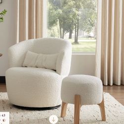 Castlery Amber Bouclé Swivel Chair and Kit Bouclé Stool