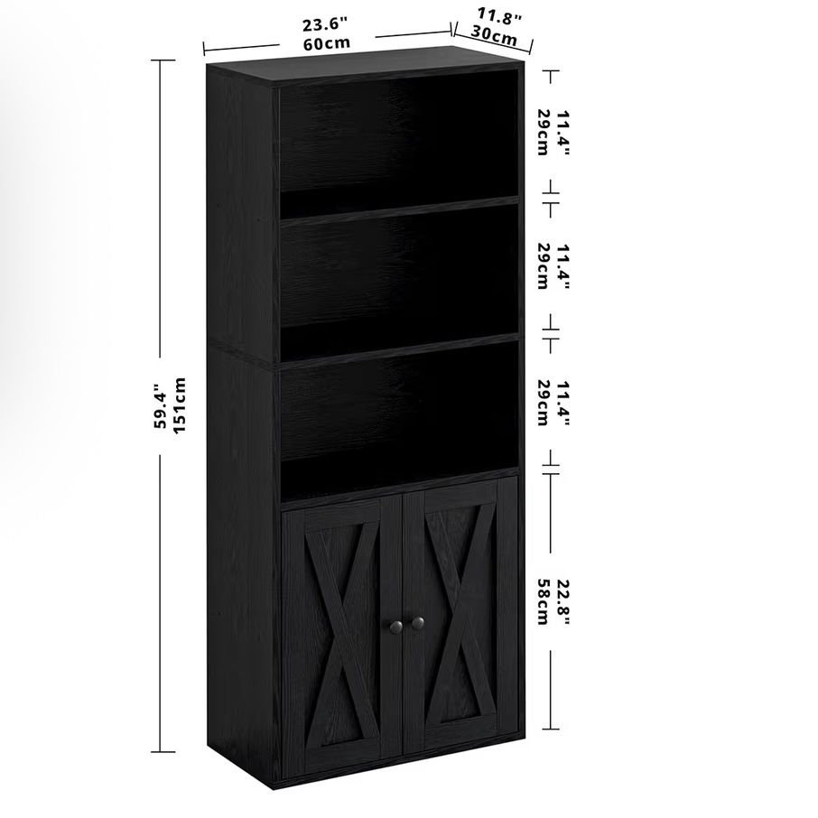 Black Bookcase With Shelving And Storage