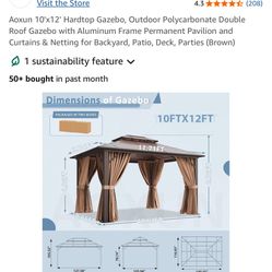 Clearance Sale！NEW  IN BOX,10x12 Polycarbonate hardtop Gazebo(6/5-6/15 Only