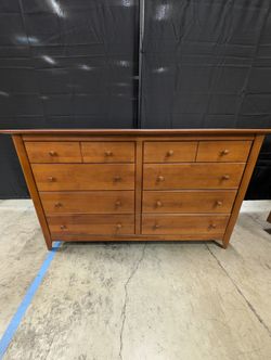 Spacious Cherry Finish Wood Double Dresser with 12 Drawers