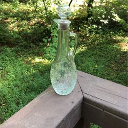 Vintage Starburst Cut Glass Wine Decanter With Stopper 