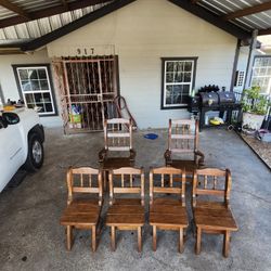 6 Solid Heavy Wood Chairs 4 Regular 2 Captain 