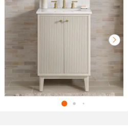 
Home Decorators Collection
Sylvie 24 in. Single Sink Fluted Dove Bathroom Vanity with Volakas Engineered Stone Top   NEW OPEN BOX ITEM 