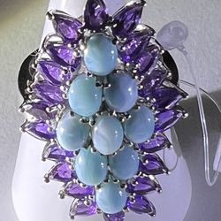 Larimar, Amethyst Platinum Over Sterling Silver 